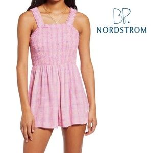 BP Romper Playsuit 100% Rayon Polka-dot Shirred Smocked Ruffles Fluttery NWOT